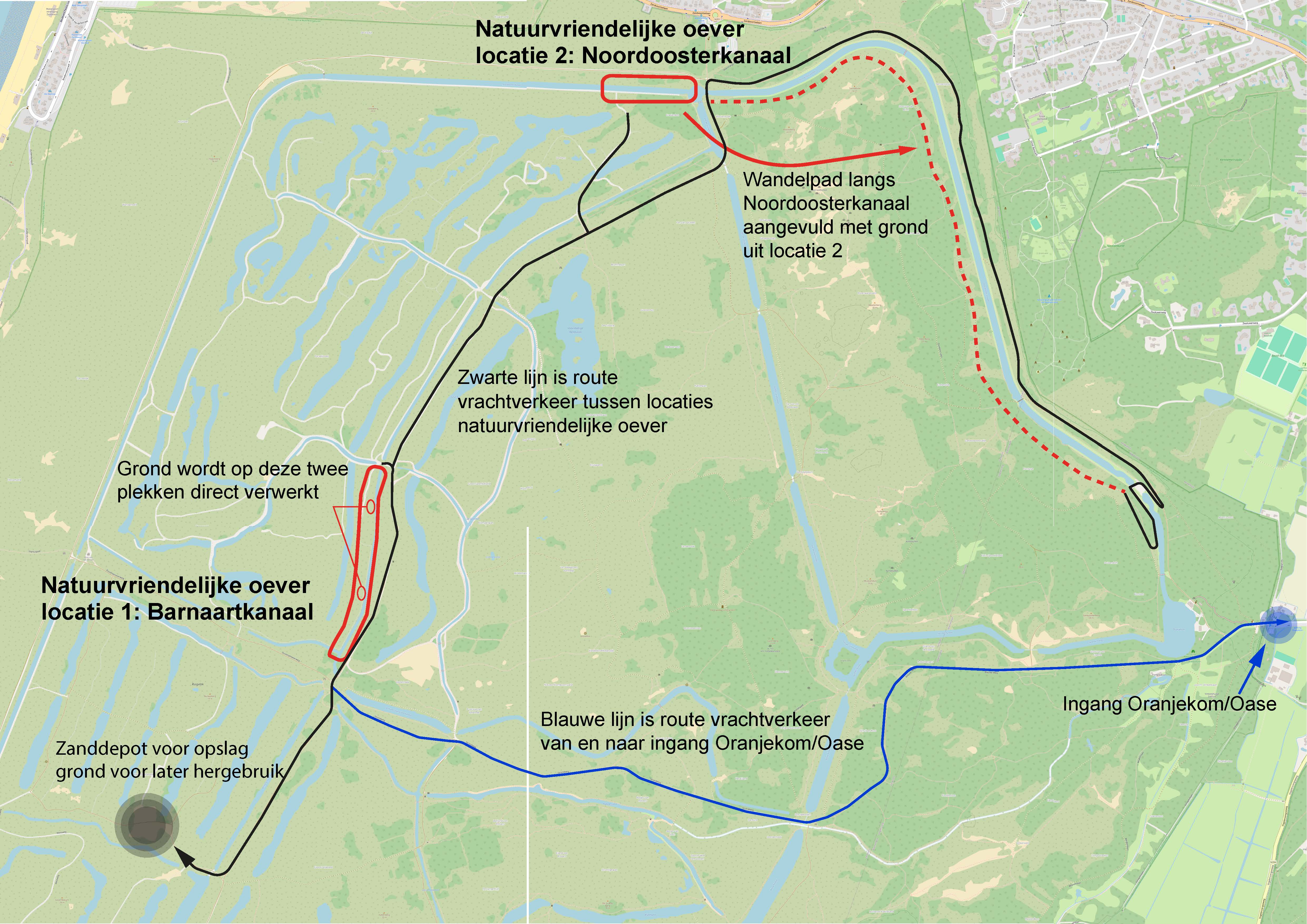 Overzichtskaartje met locaties voor het aanleggen van natuurvriendelijke oevers
