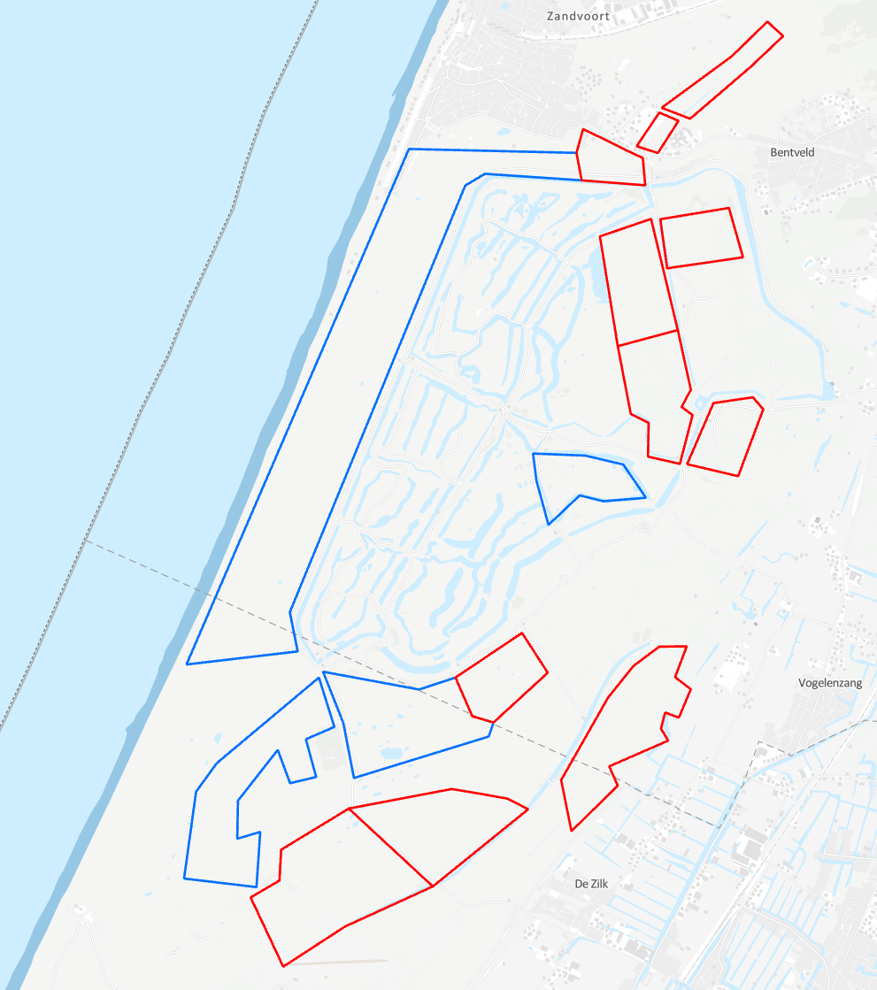 Overzichtskaart van het duin met gemarkeerde locaties